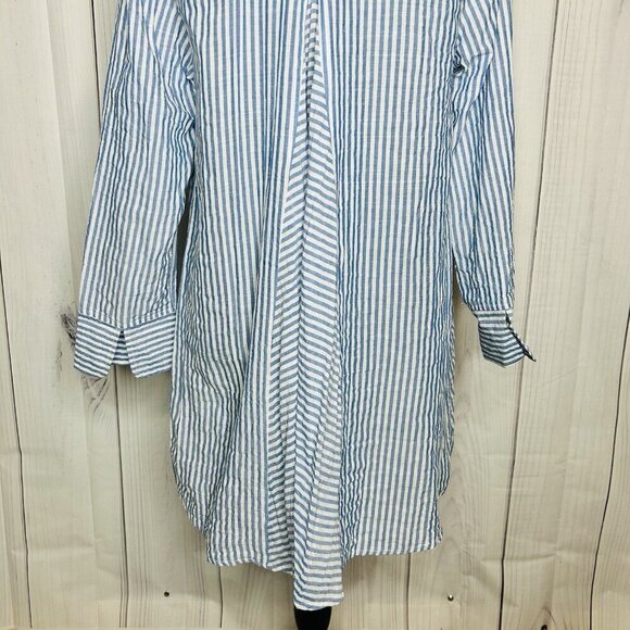 Habitat Clothes To Live In Button Up Blouse Crinkle Blue White Striped Size XS - Picture 10 of 12